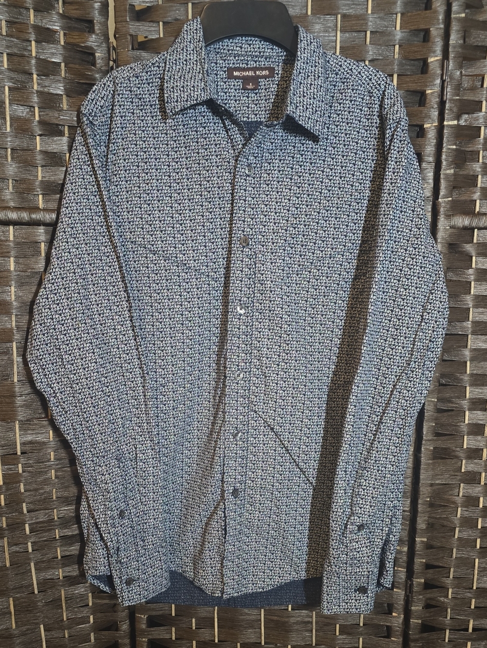 Michael Kors Mens Long Sleeve Geometric Print Button Down Shirt Size Small Blue